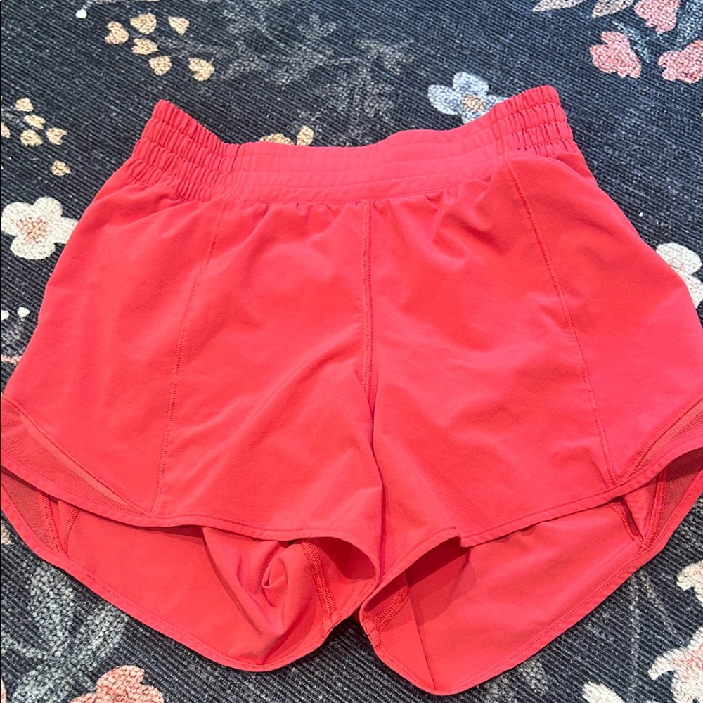 Pink lululemon shorts size 4. 4” inseam. Worn once and in very good condition!